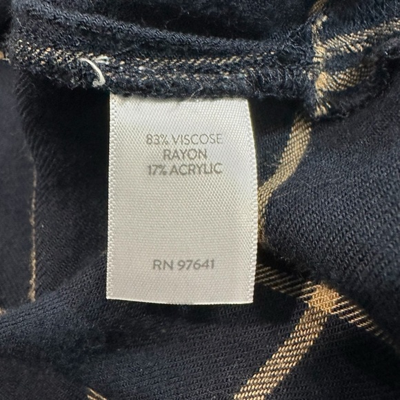 J. Jill Navy Blue Tan Plaid Tunic Button Front Blouse, Large - Picture 4 of 8